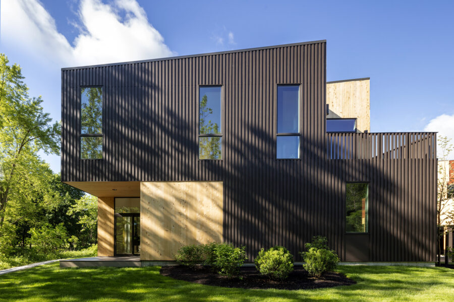 elevation cedar hardie board batten dappled light