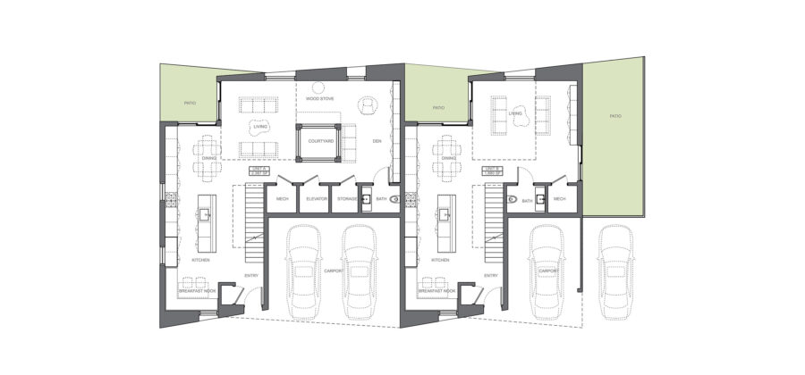 floor plan tree courtyard recessed patios