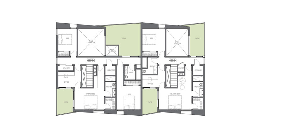 floor plan tree courtyard recessed patios