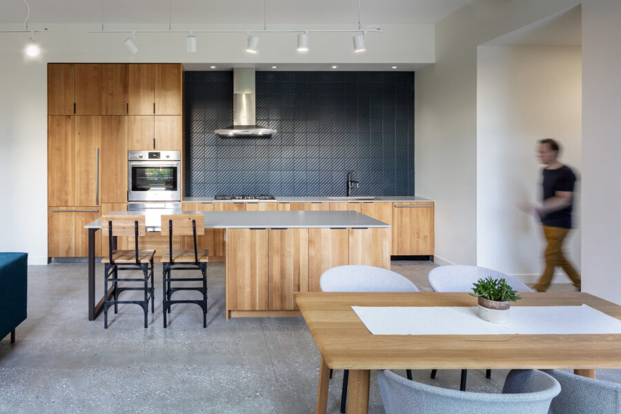 kitchen oak cabinets blue patterned tile