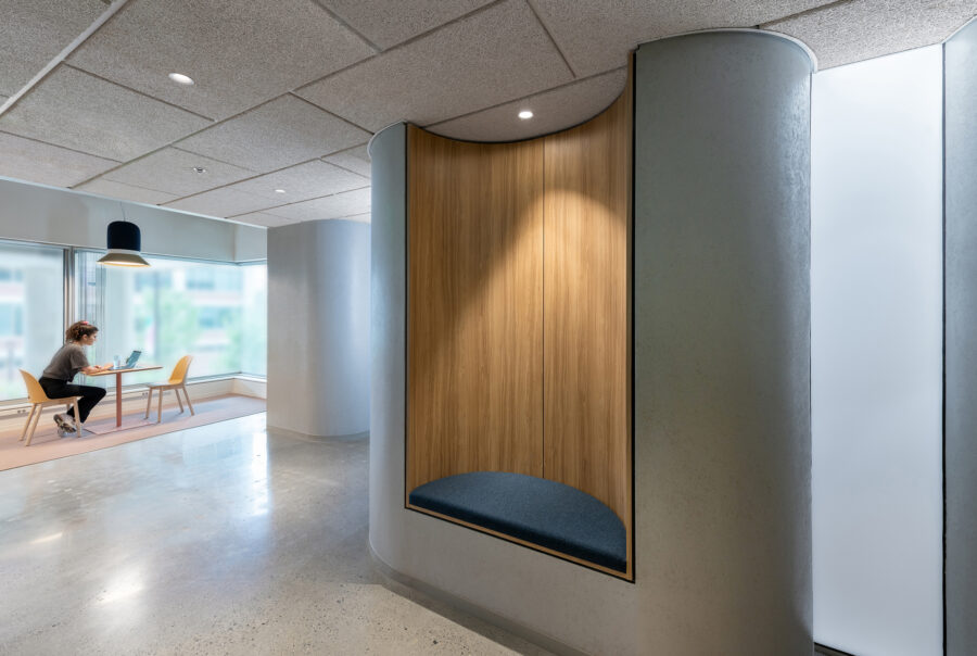 concrete wood carved seating buzzispace bolon