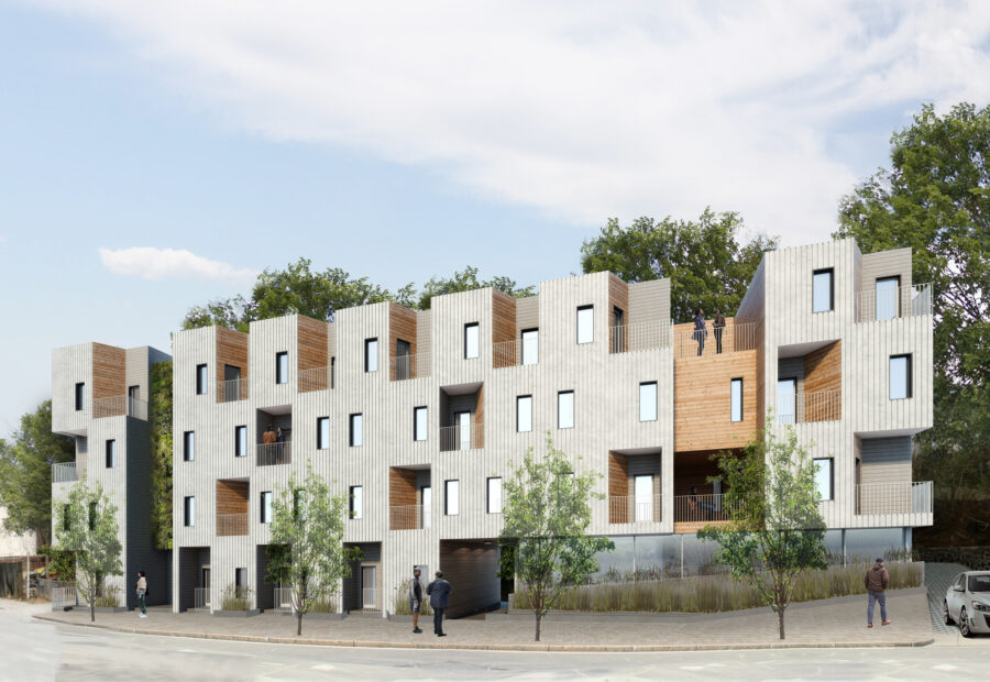 e-plus housing street view carved cedar balconies