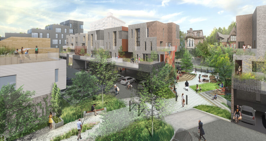 detroit mews elevated park brick shifting volumes