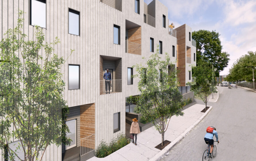 e-plus housing street view carved cedar balconies