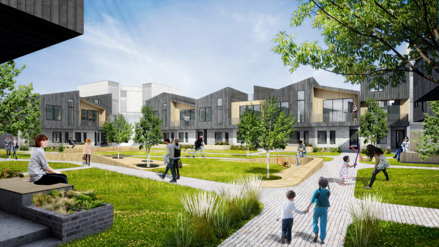 pitched roof townhouses central courtyard