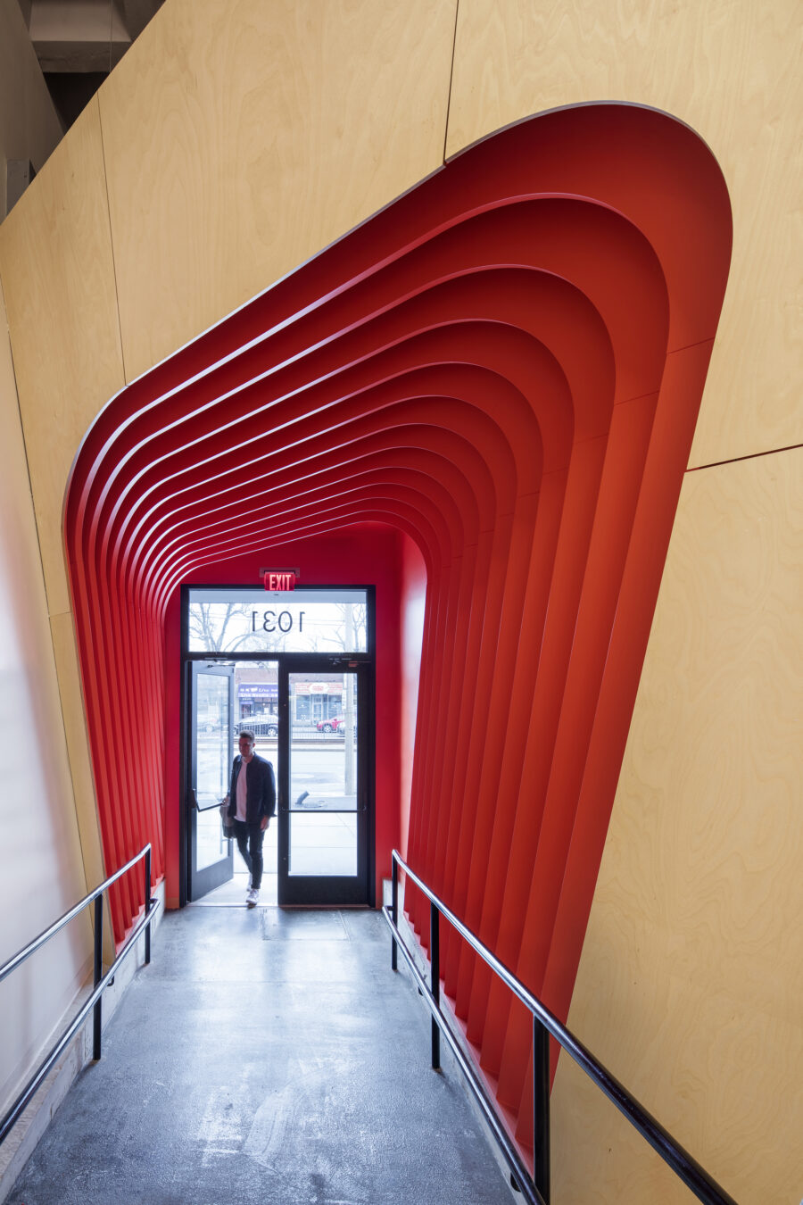 red rimmed entry plywood
