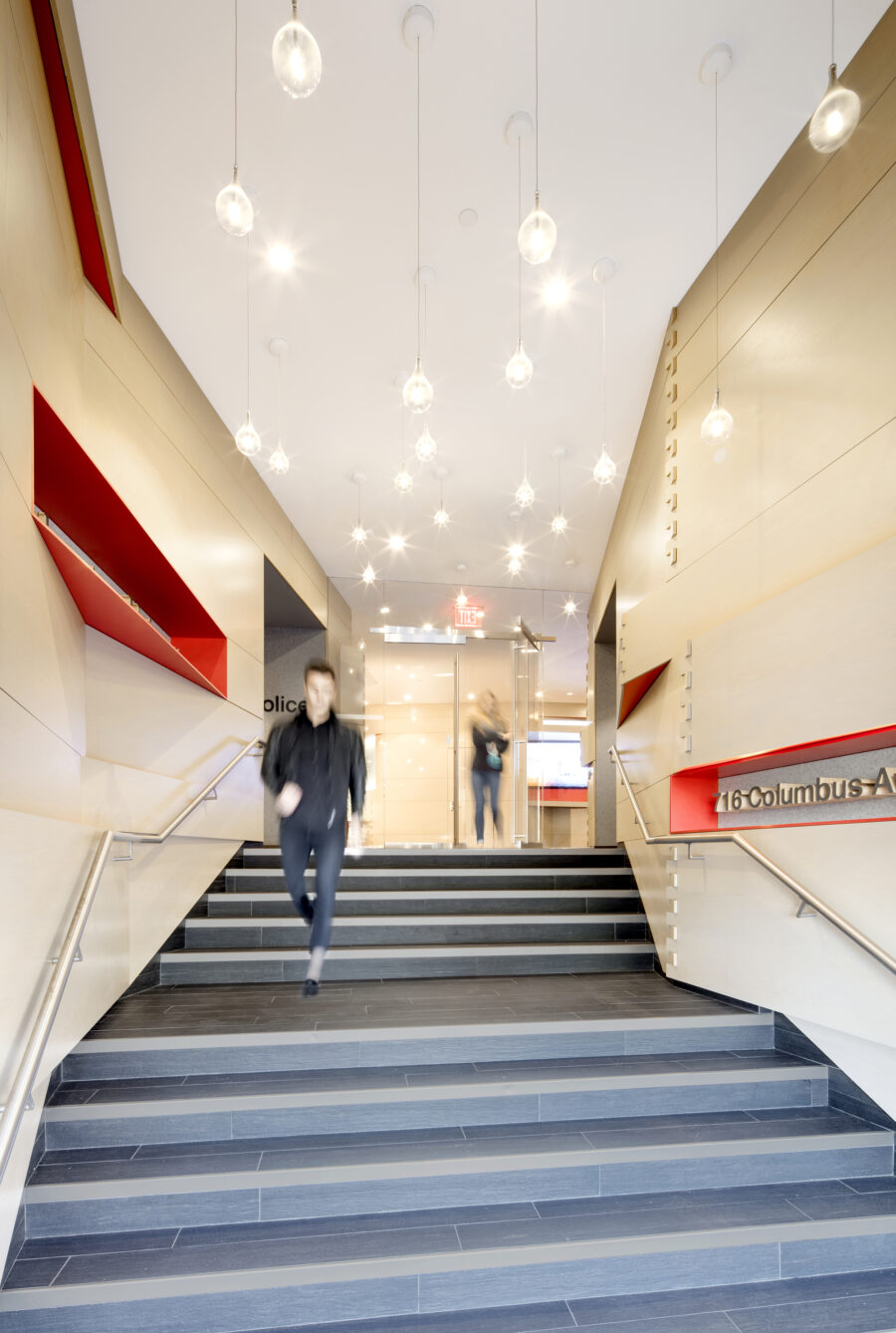 hinged angled wood wall panel entry pendant lights