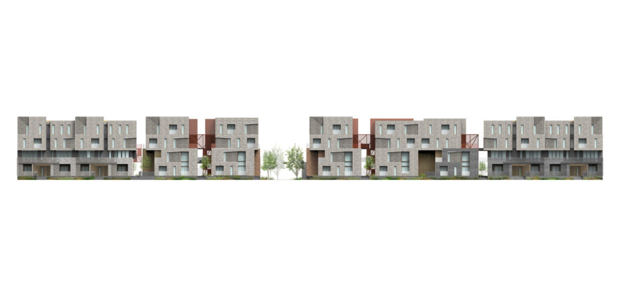 rendered elevation shifting brick volumes