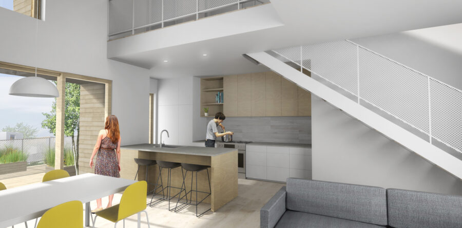 interior rendering kitchen living stair