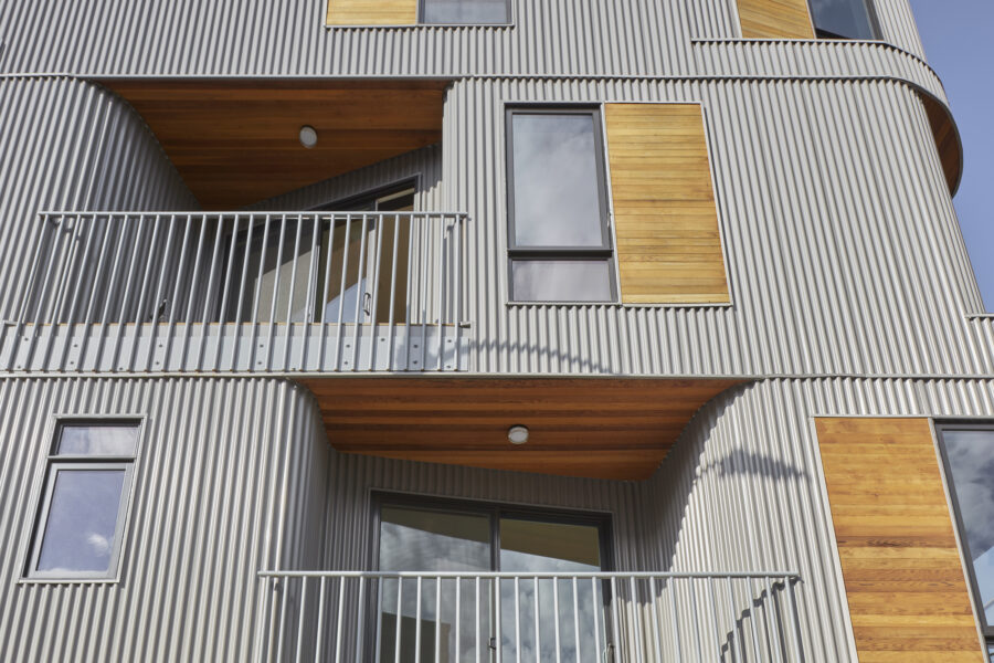 curved corrugated metal balconies cedar