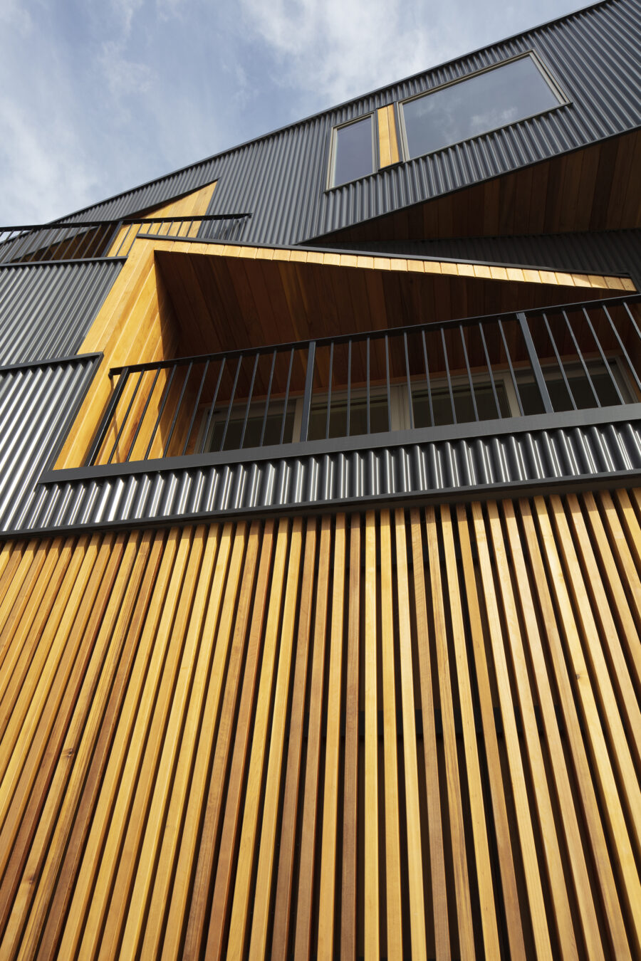 corrugated metal cedar balcony detail