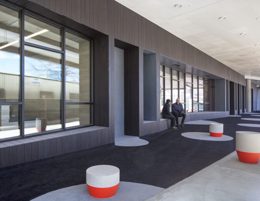 charred wood deep window seats bollards