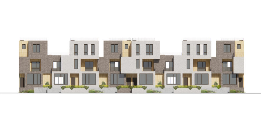 rendered elevation shifting brick volumes