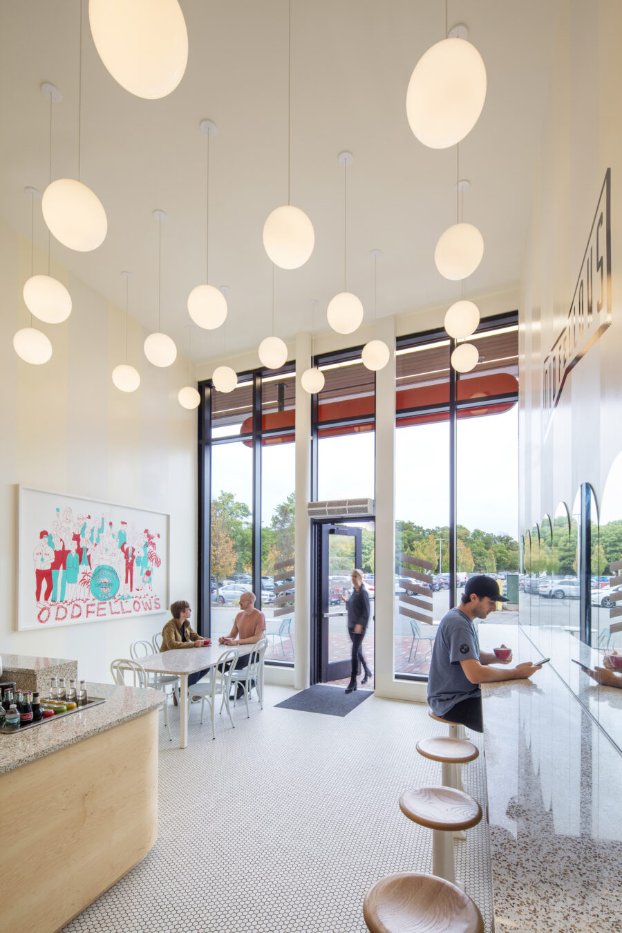 Pendant globe light array storefront