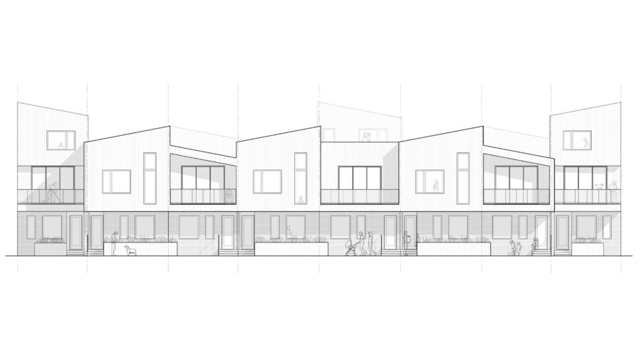 elevation linework pitched roofs townhouses