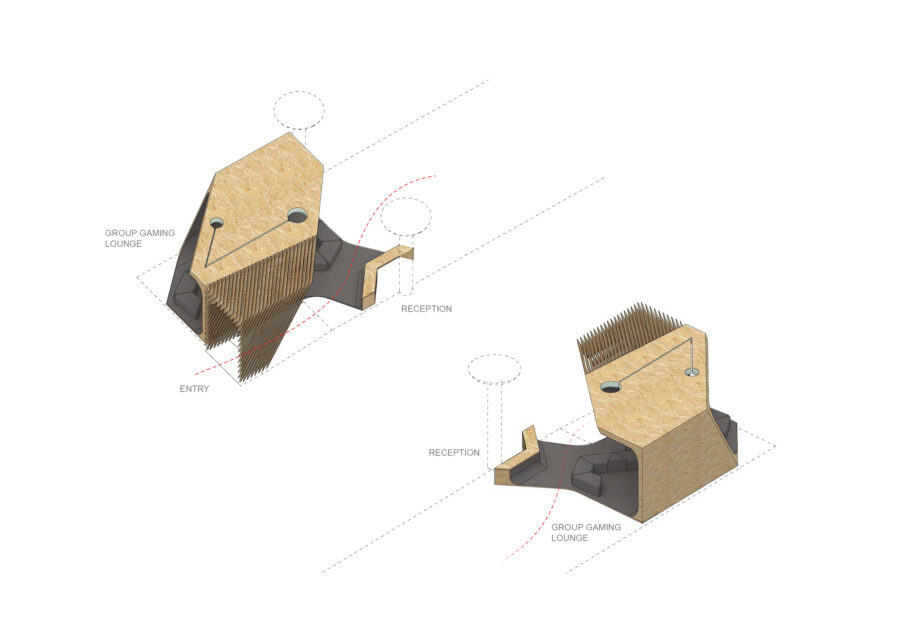 entry gaming pod axon diagram