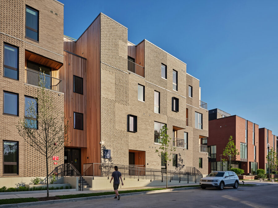 city modern detroit staggered brick massing