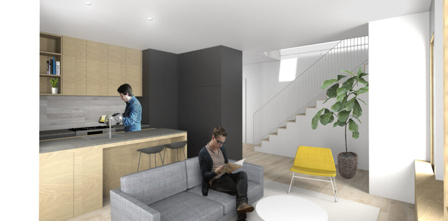 interior rendering kitchen living room