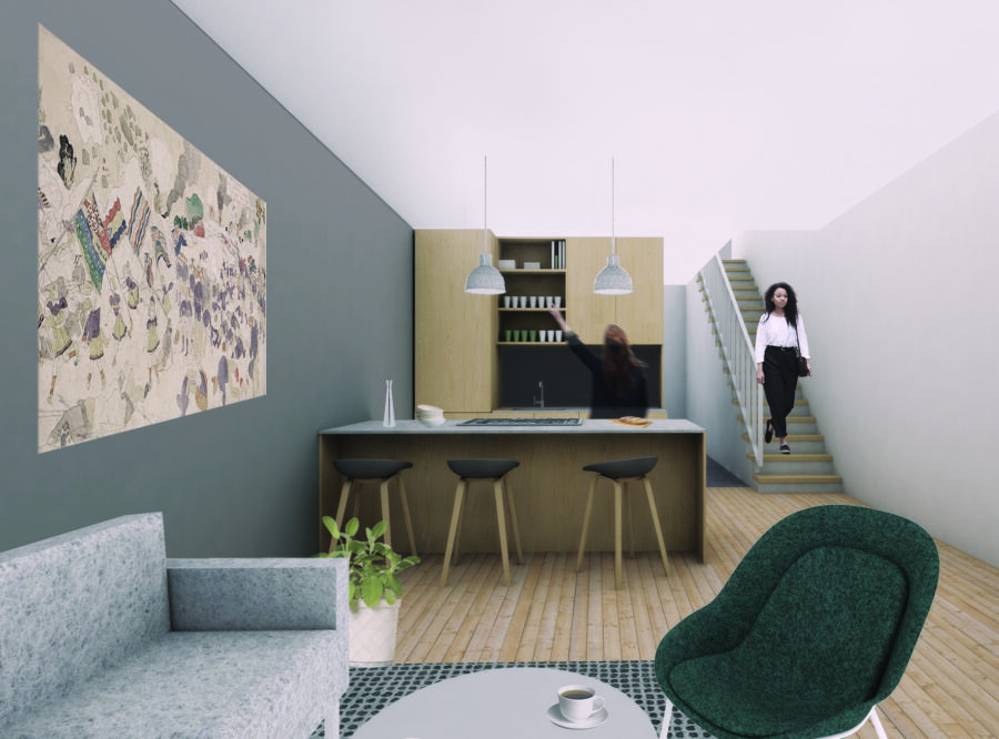 interior rendering living room kitchen