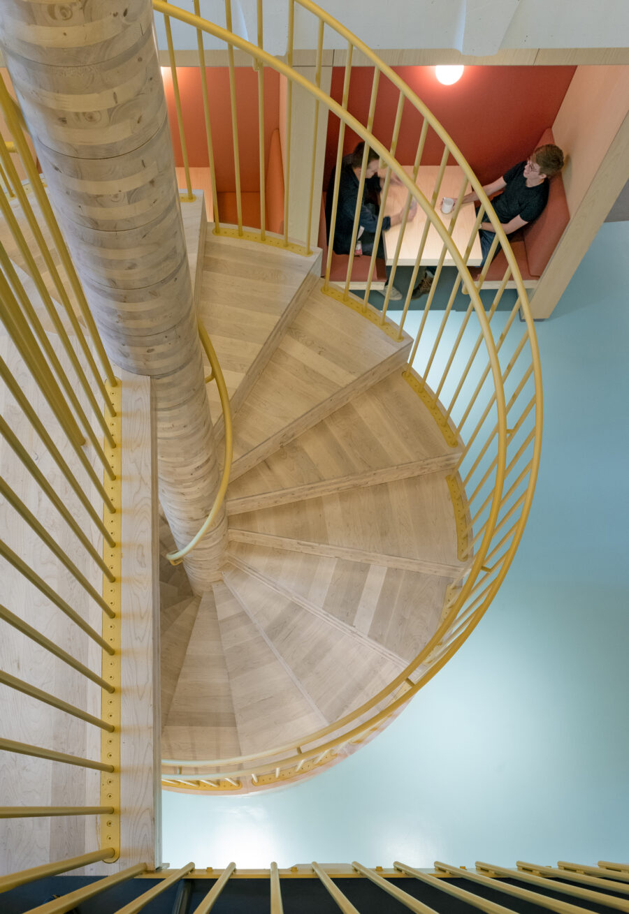 CLT spiral stair oculus micro kitchen booths