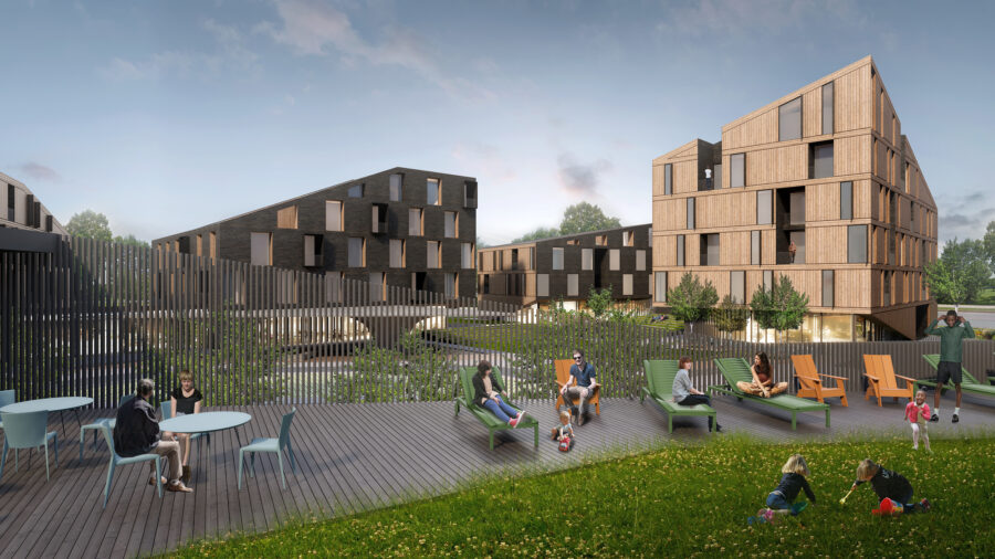 CLT brick and cedar public outdoor space