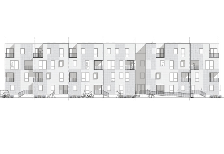 city modern detroit textured brick elevation drawing