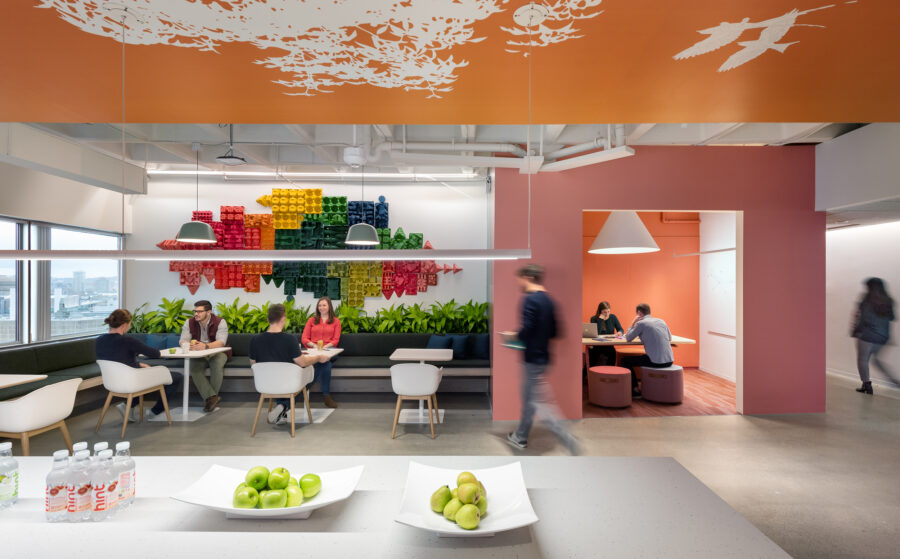 micro kitchen roots ceiling graphic colorful