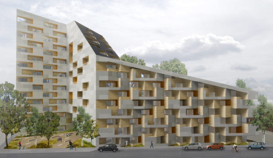 Elevation rendering private balconies