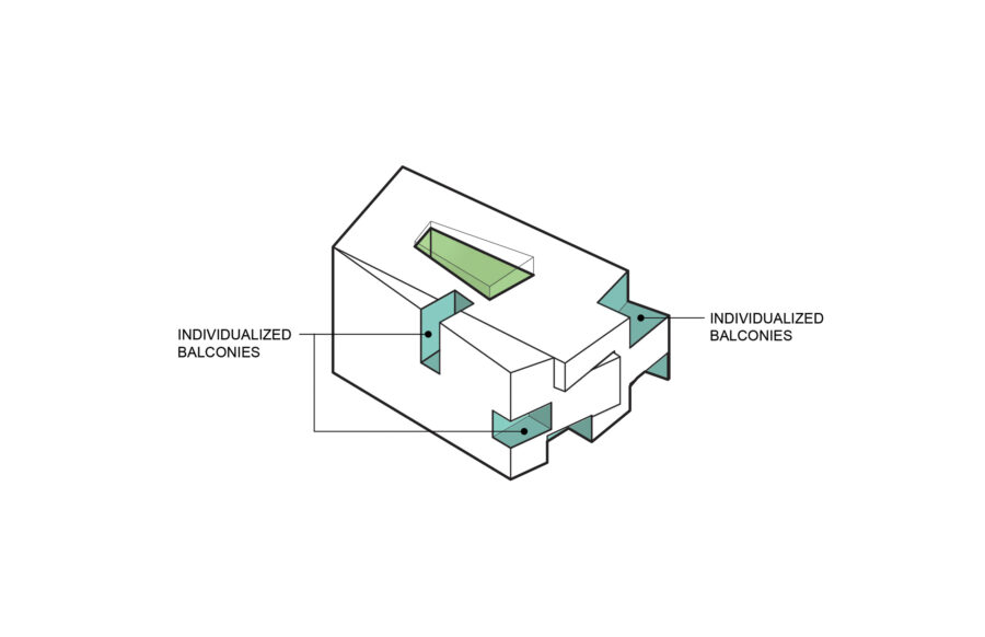 axon diagram balconies courtyard