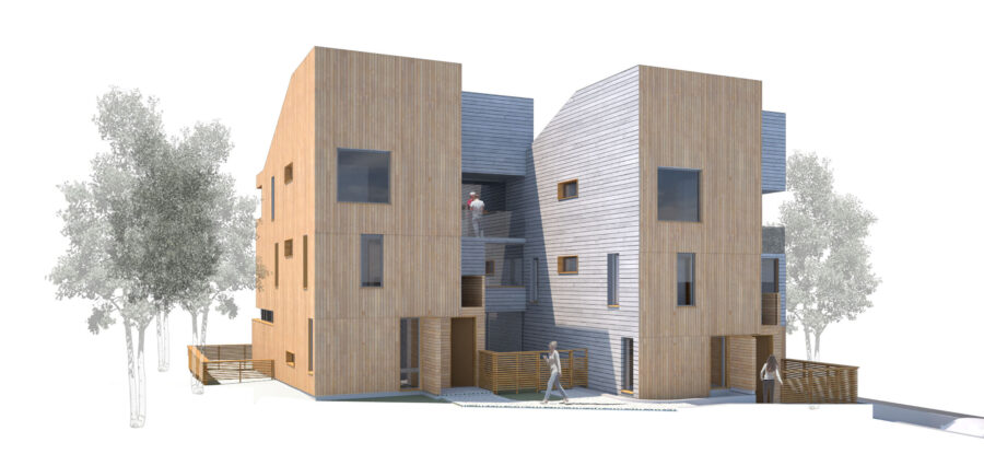 E+ townhomes exterior rendering cedar cladding