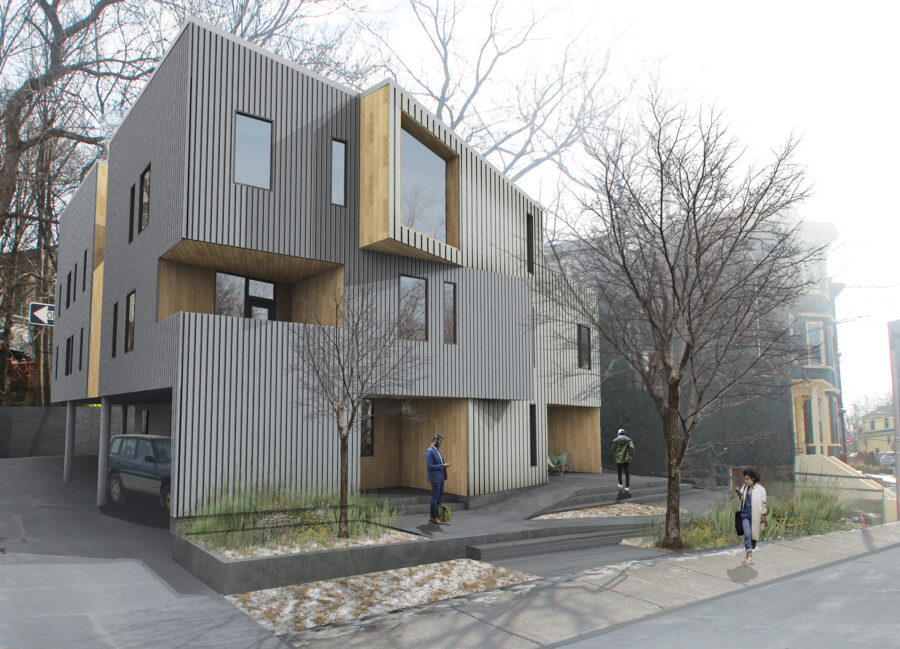 street view rendering hinged massing balconies