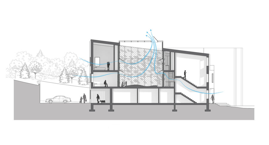 section drawing passive ventilation trombe wall