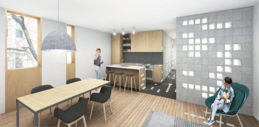 interior rendering trombe wall