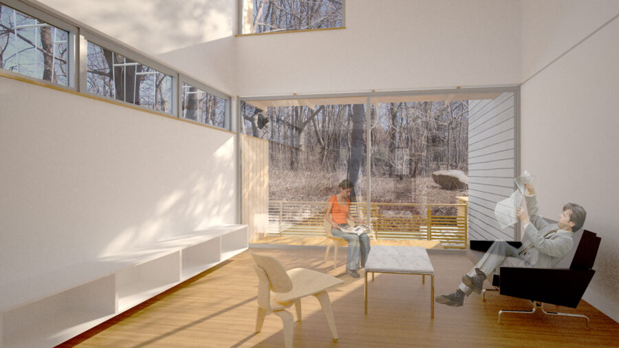 interior rendering double height space