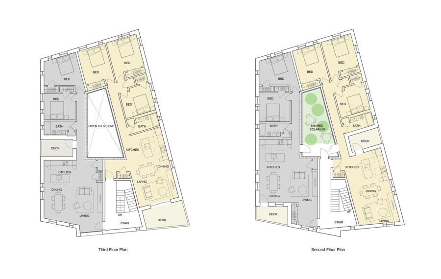 floor plans hinged massing courtyard