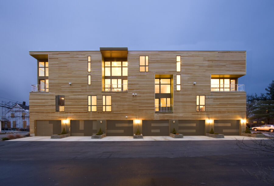 elevation view cedar cladding double height living spaces