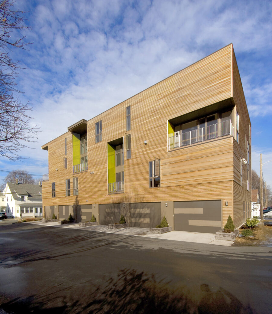 elevation view cedar cladding double height living spaces