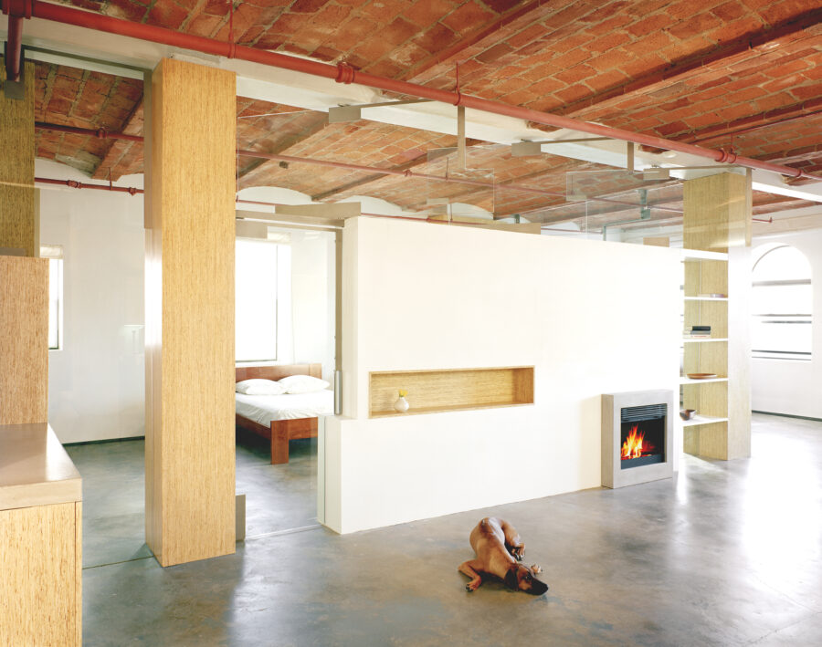 glass dividing walls fireplace millwork shelf