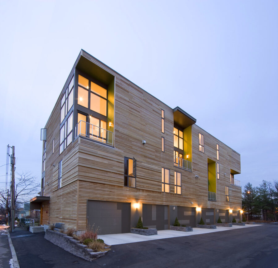 elevation view cedar cladding double height living spaces