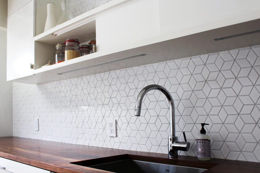 kitchen wood countertops mosaic tile