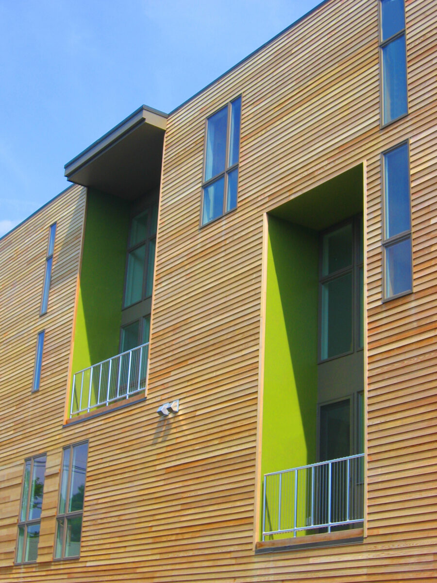 double height recessed balconies green liner