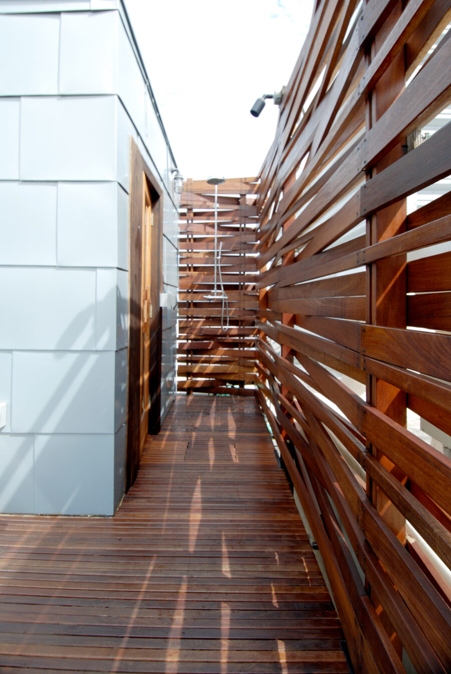 ipe wood screen outdoor shower