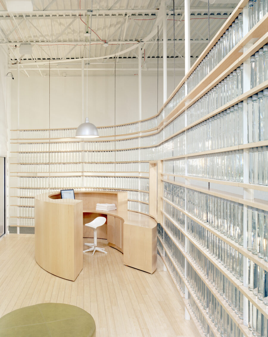 glass water bottle screen reception desk