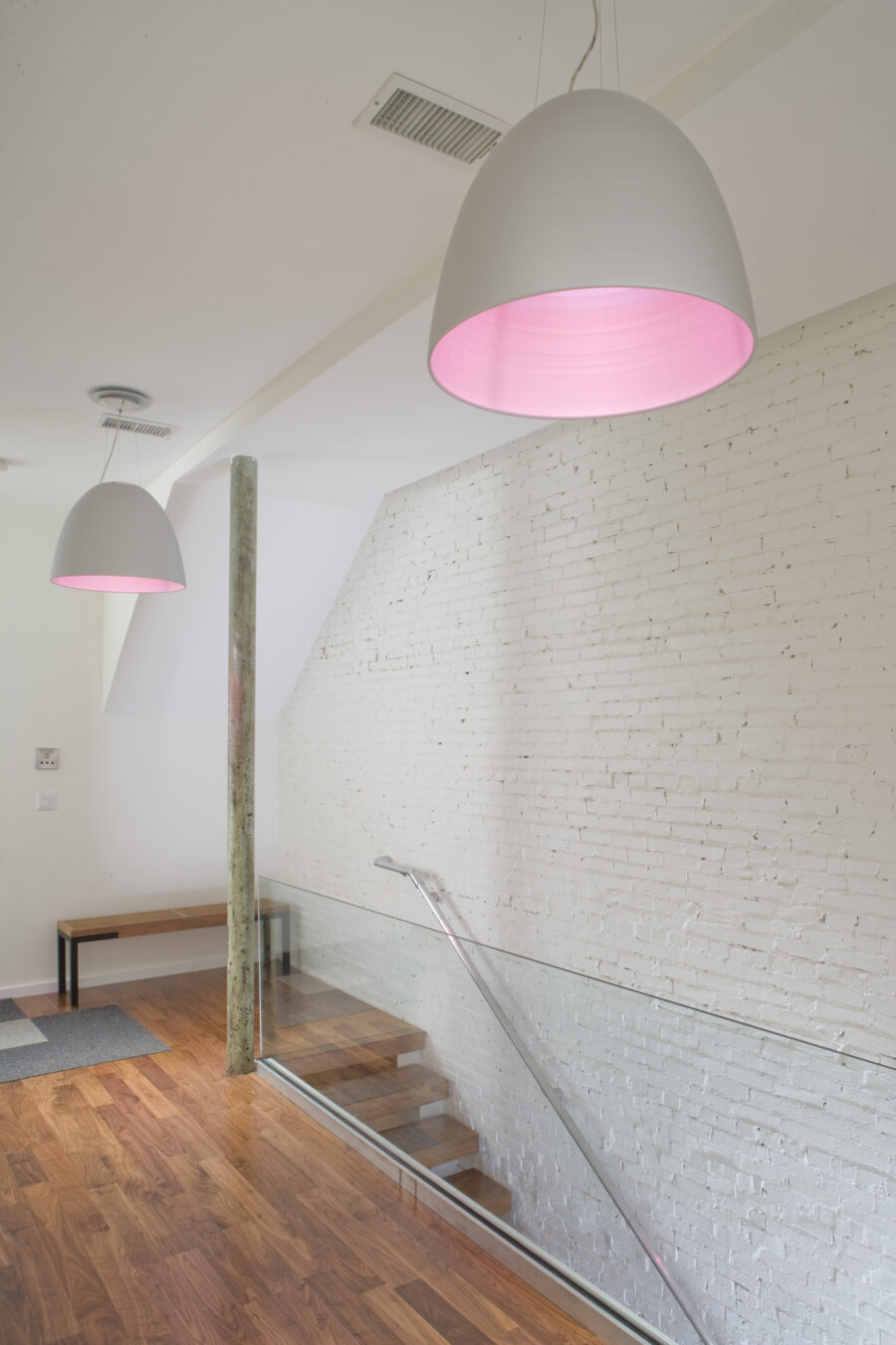 pink pendant lights stair