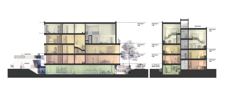interlocking shifted building sections