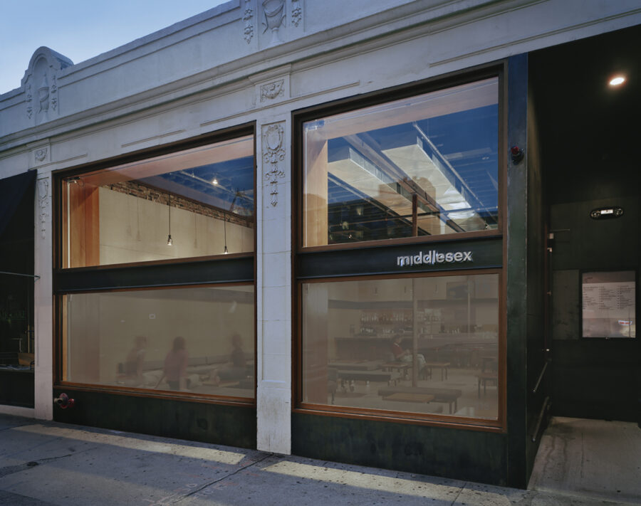 raw steel wood storefront screen