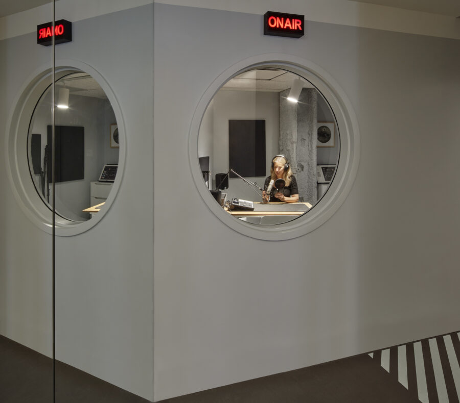 podcast studio circular window