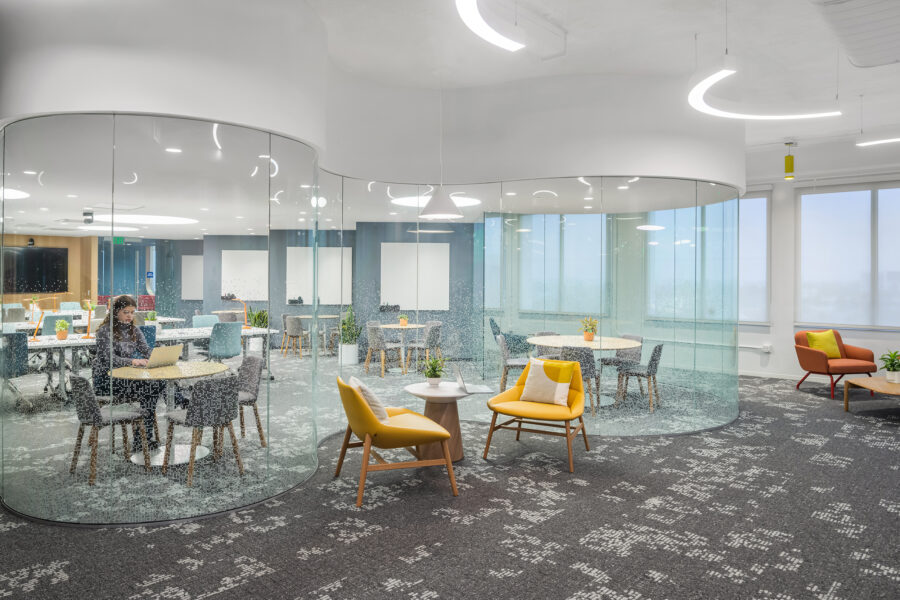 Northeastern University curved glass classroom