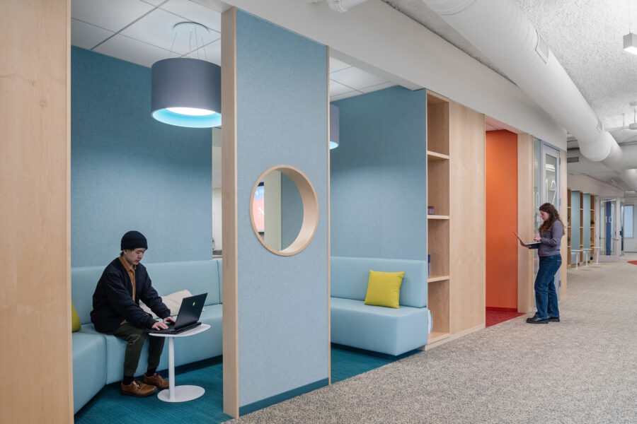 Northeastern University color banded meeting nook