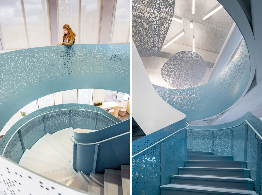 Northeastern University perforated blue stair